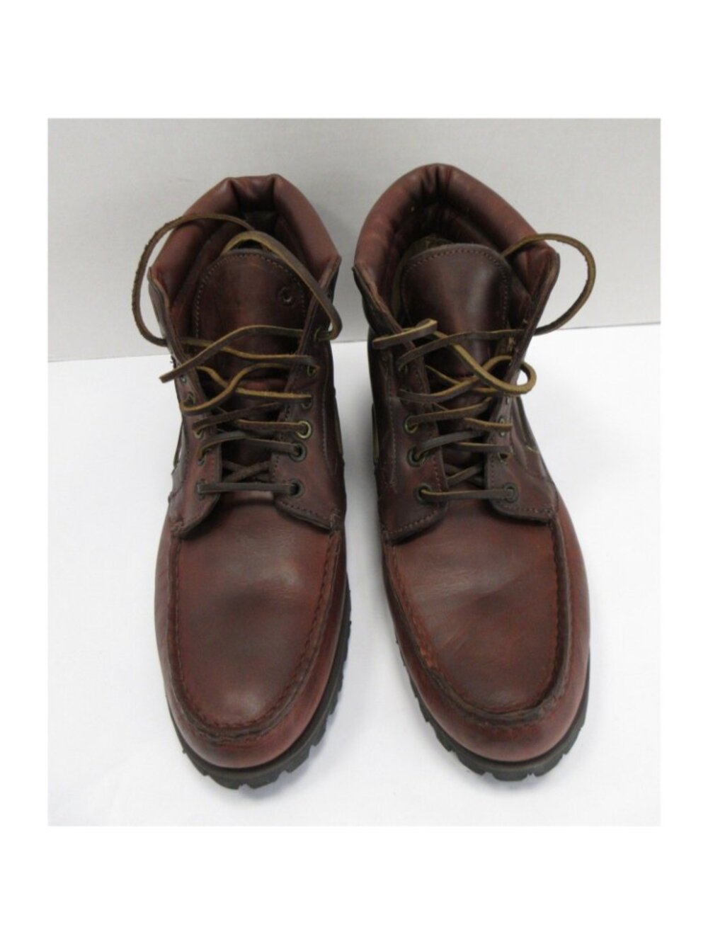 VINTAGE Timberland Boots 11 M Leather 7 Eye Moc Toe Lug Sole Lace Up * - Picture 2 of 12